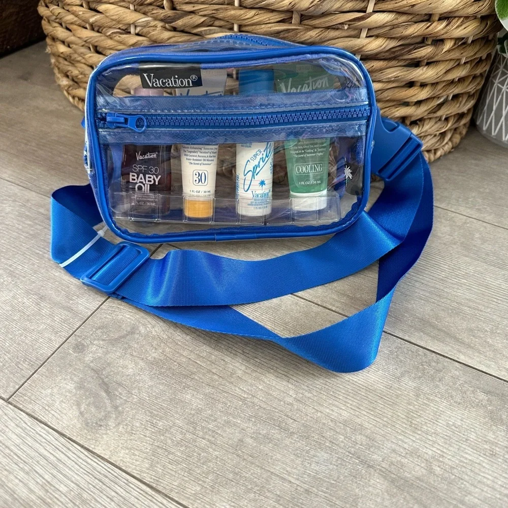 Blue Transparent Crossbody Bag with Vacation Travel Set